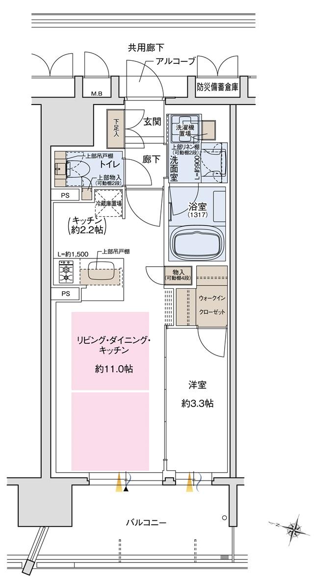 ブランニード塚本駅前の間取り図　D：1LDK