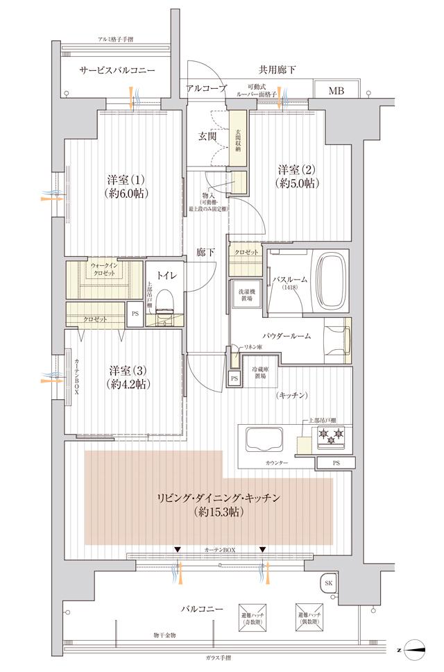 プレサンス ロジェ 西大路御池駅前の間取り図　A：3LDK+WIC