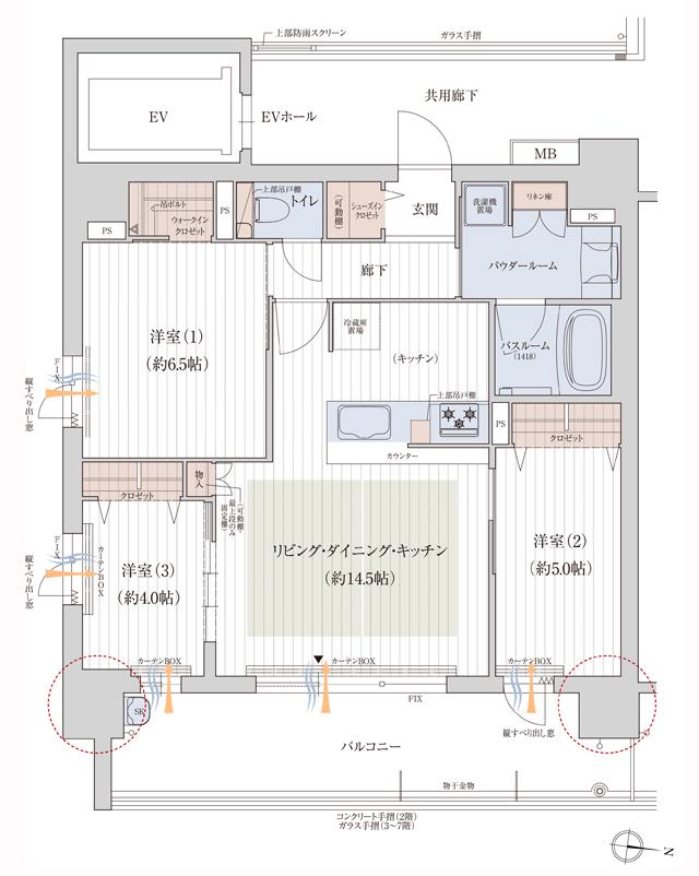 プレサンス ロジェ 長居公園リーフォリアの間取り図　A：3LDK+WIC+SIC