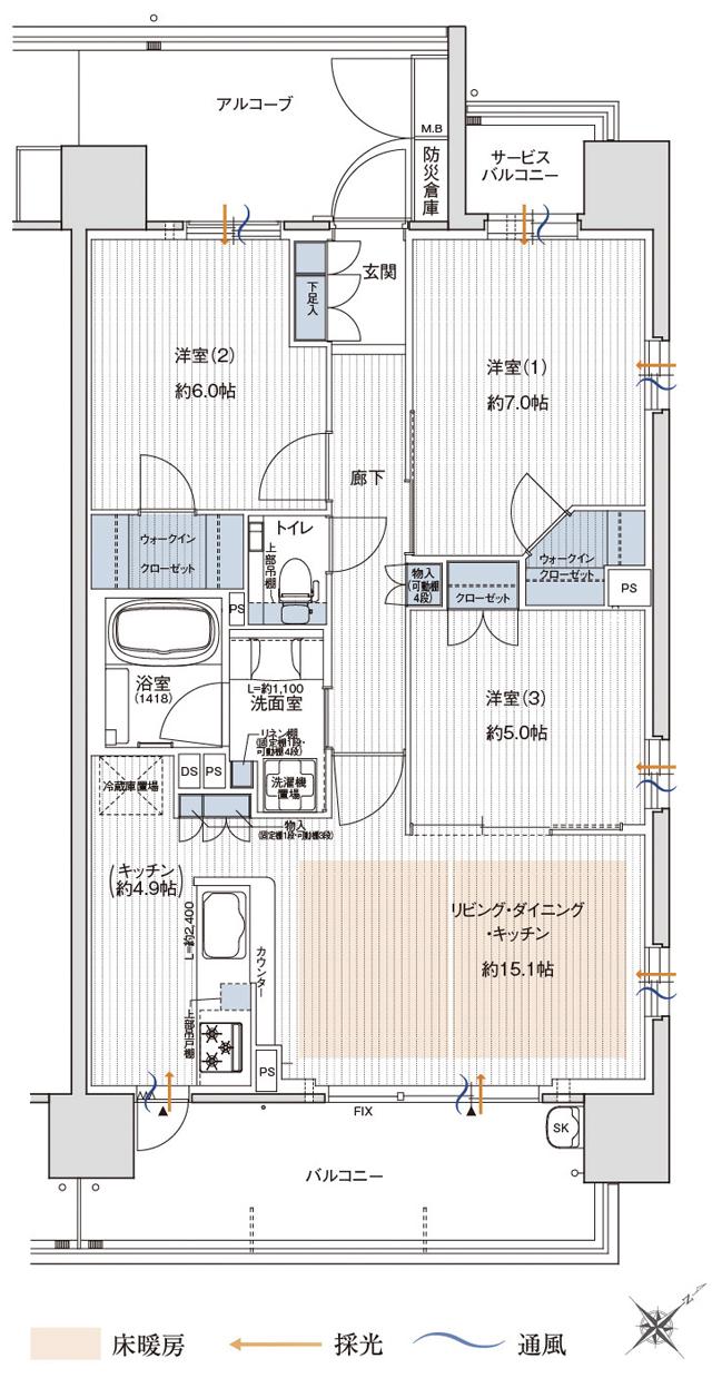 ブランニード阪急水無瀬の間取り図　F：3LDK