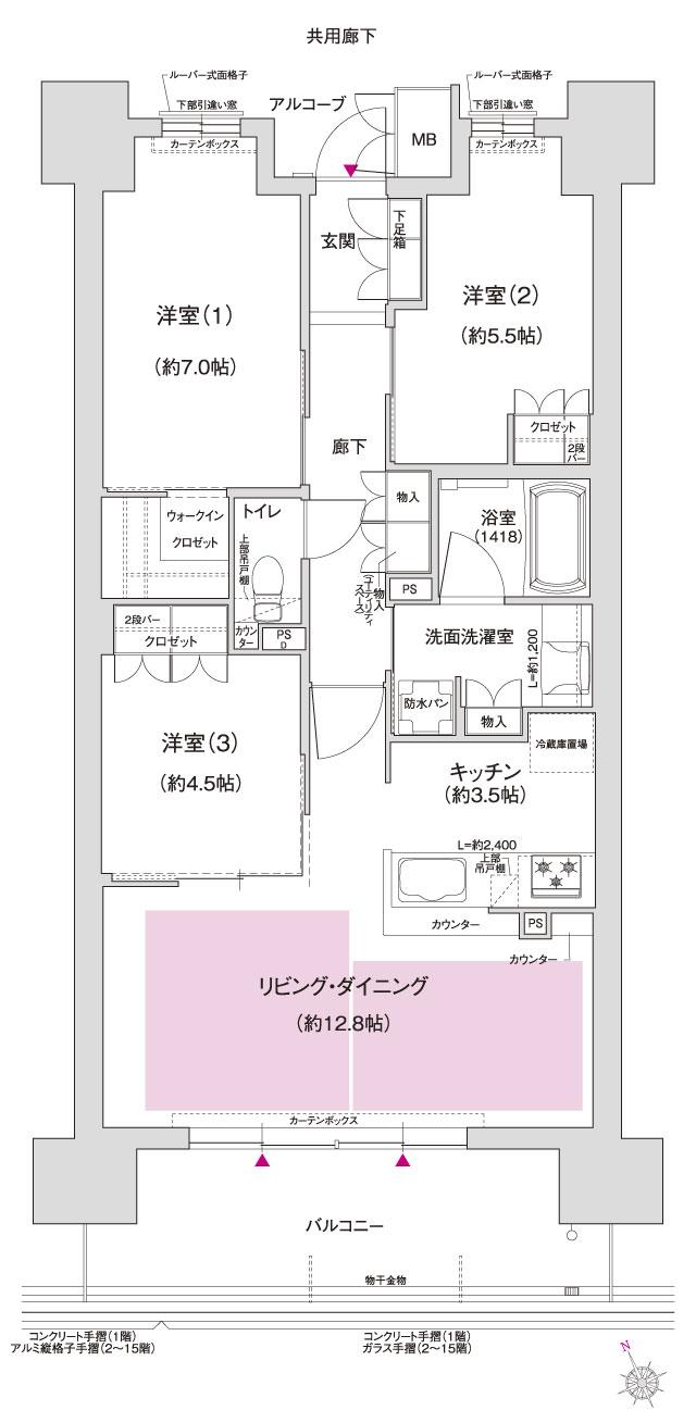 ジオ島本の間取り図　C2(サウス棟)：3LDK