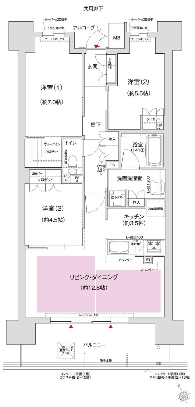 ジオ島本の間取り図　C3(サウス棟)：3LDK