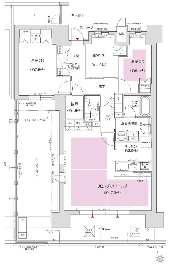ジオ島本の間取り図　Trメニュー1(サウス棟)：3LDK＋N