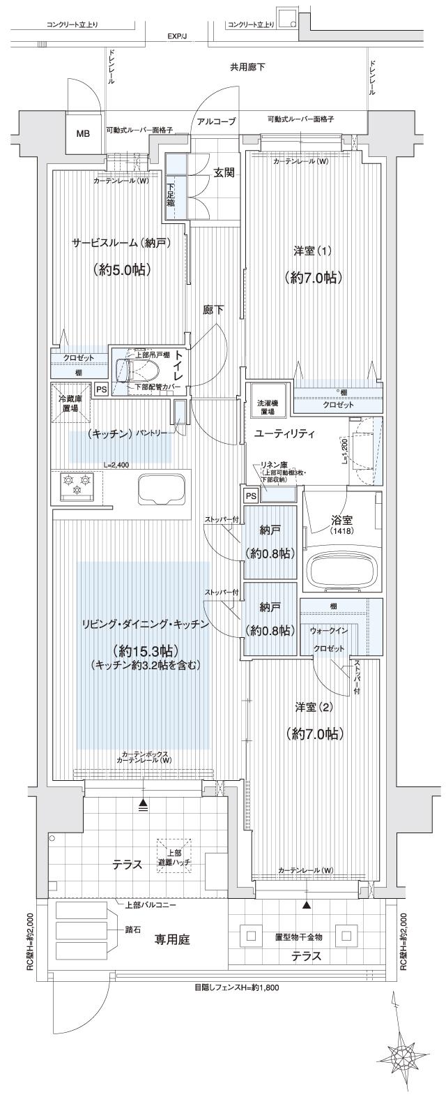 ユニハイム エクシア樟葉の間取り図　Fg：2LDK+S+2N+WIC