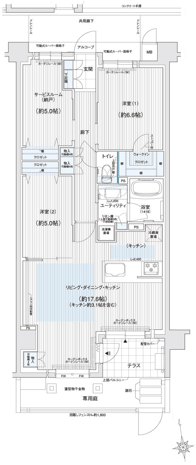 ユニハイム エクシア樟葉の間取り図　Gg：2LDK+S+WIC