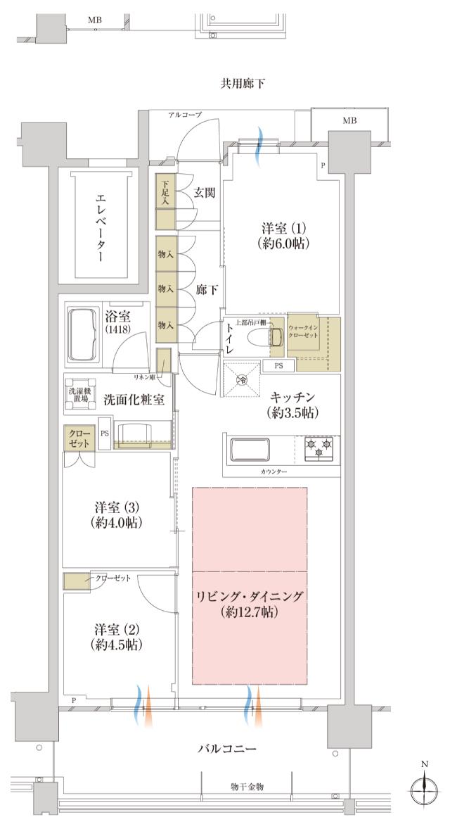 プラウド武庫之荘ガーデンコートの間取り図　C(7階)：3LDK+WIC