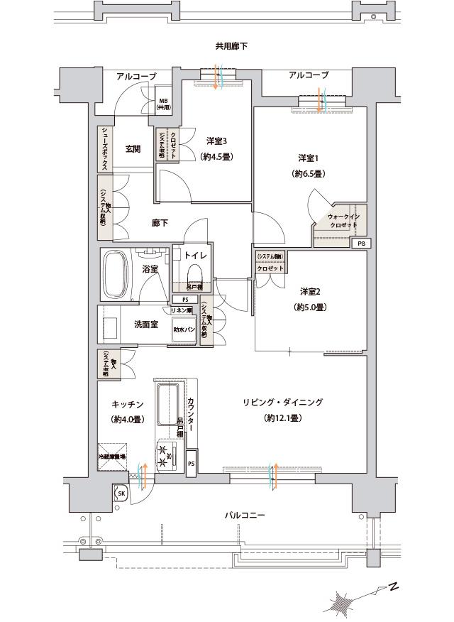 ローレルコート桃山台ザ・レジデンスの間取り図　F：3LDK+WIC