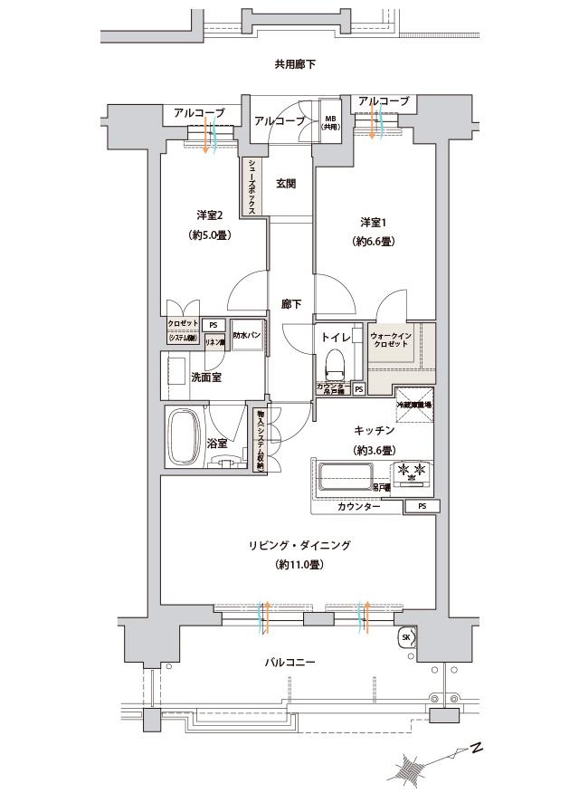 ローレルコート桃山台ザ・レジデンスの間取り図　C：2LDK+WIC