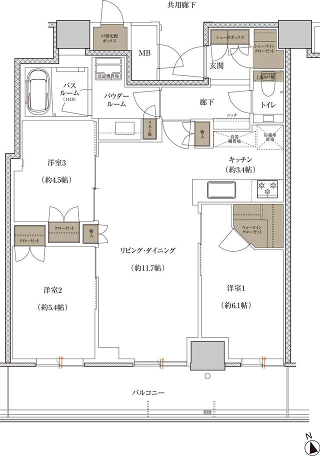 プレミストタワー千里丘の間取り図　P-F：3LDK+SIC+WIC