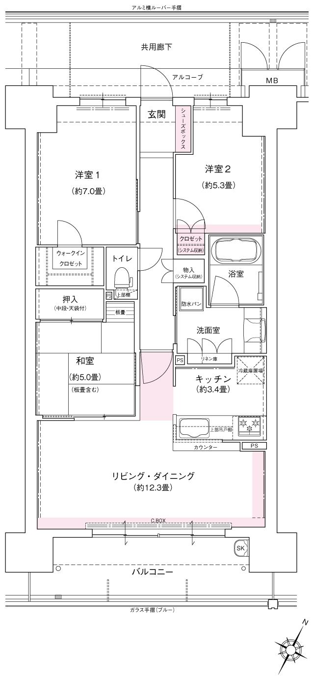 大阪ベイレジデンスの間取り図　P：3LDK+WIC