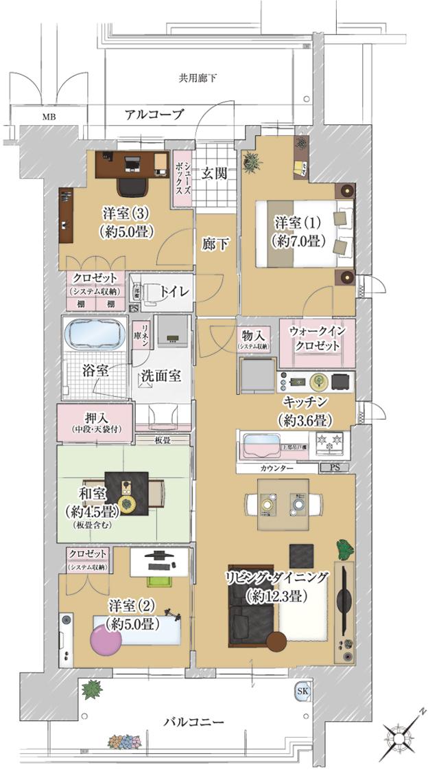 大阪ベイレジデンスの間取り図　W：4LDK+WIC