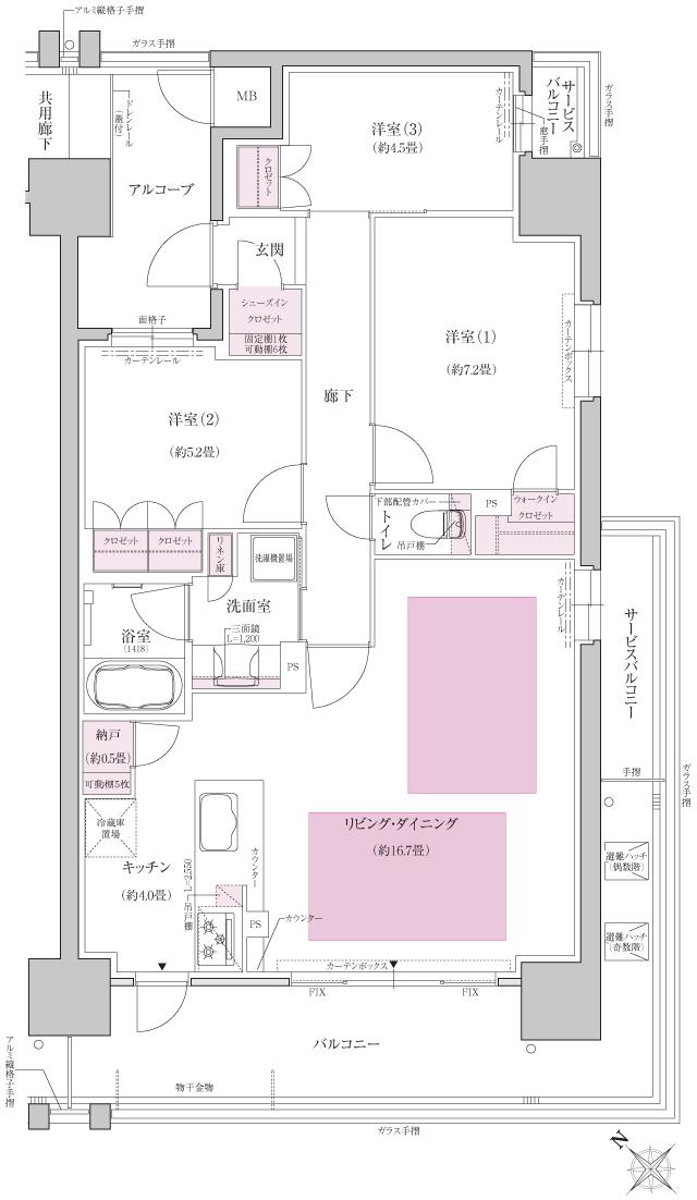 リビオシティ神戸名谷の間取り図　Nメニュー1：3LDK+WIC+SIC+N