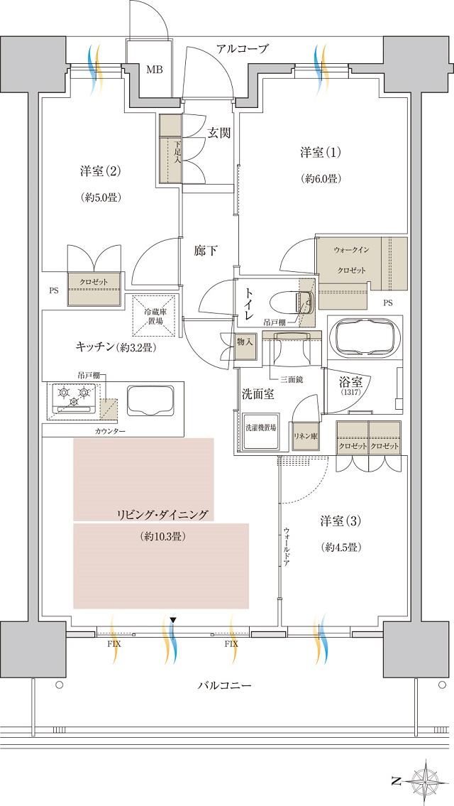 リビオシティ神戸名谷の間取り図　D：3LDK+WIC