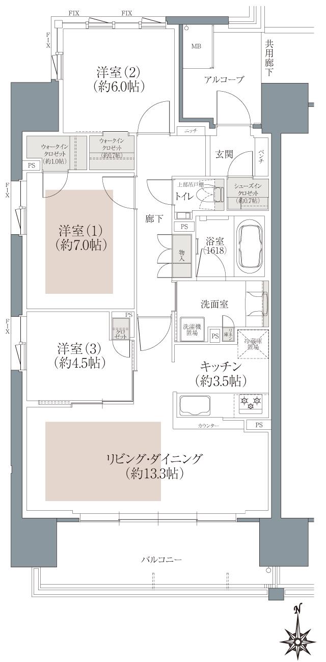 ウエリスタワー和歌山城北の間取り図　A：3LDK+2WIC+SIC