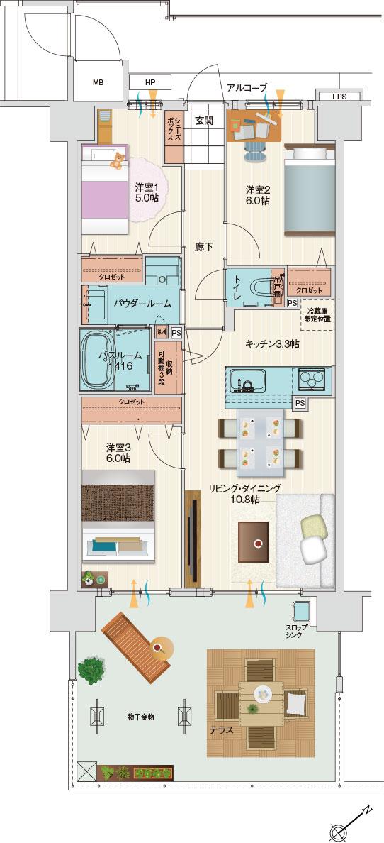 アルファステイツ伊川谷駅前の間取り図　Hg：3LDK