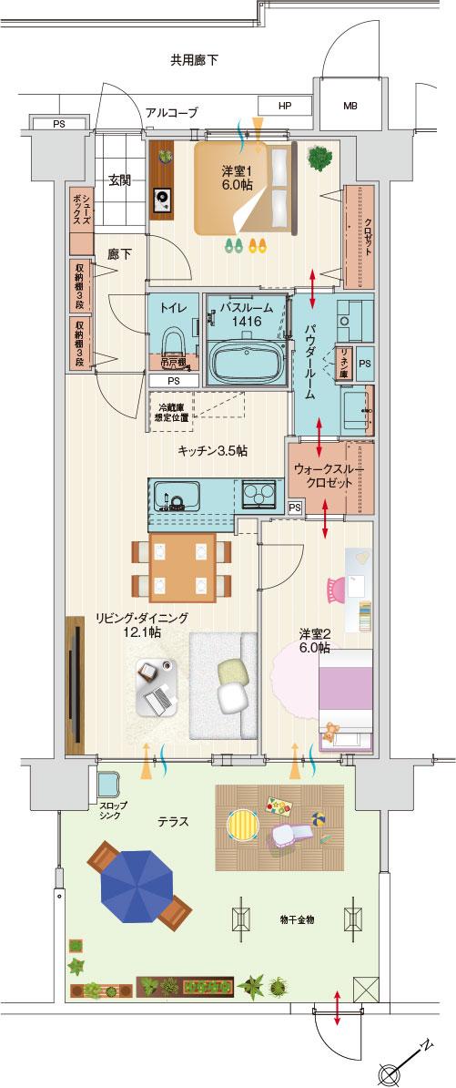 アルファステイツ伊川谷駅前の間取り図　Ig：2LDK+ウォークスルークロゼット