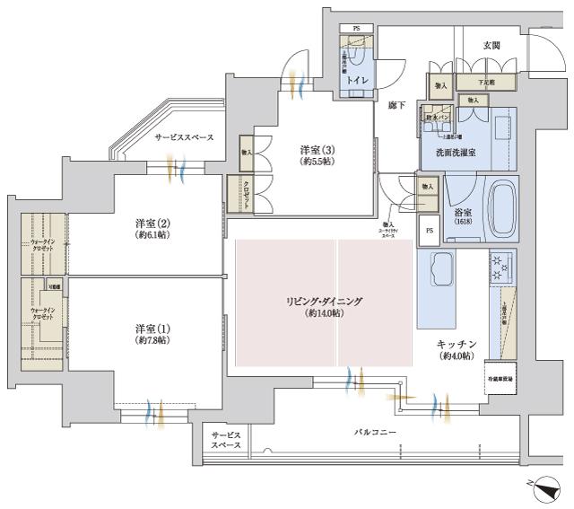 ジオ池田室町の間取り図　A：3LDK
