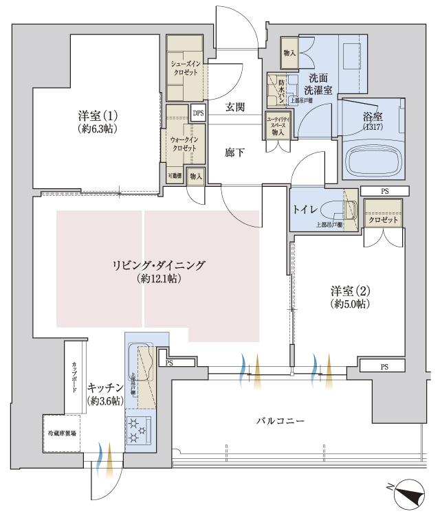 ジオ池田室町の間取り図　B：2LDK