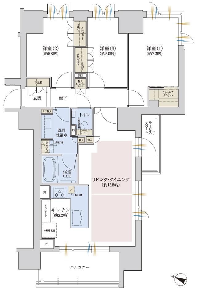 ジオ池田室町の間取り図　C：3LDK