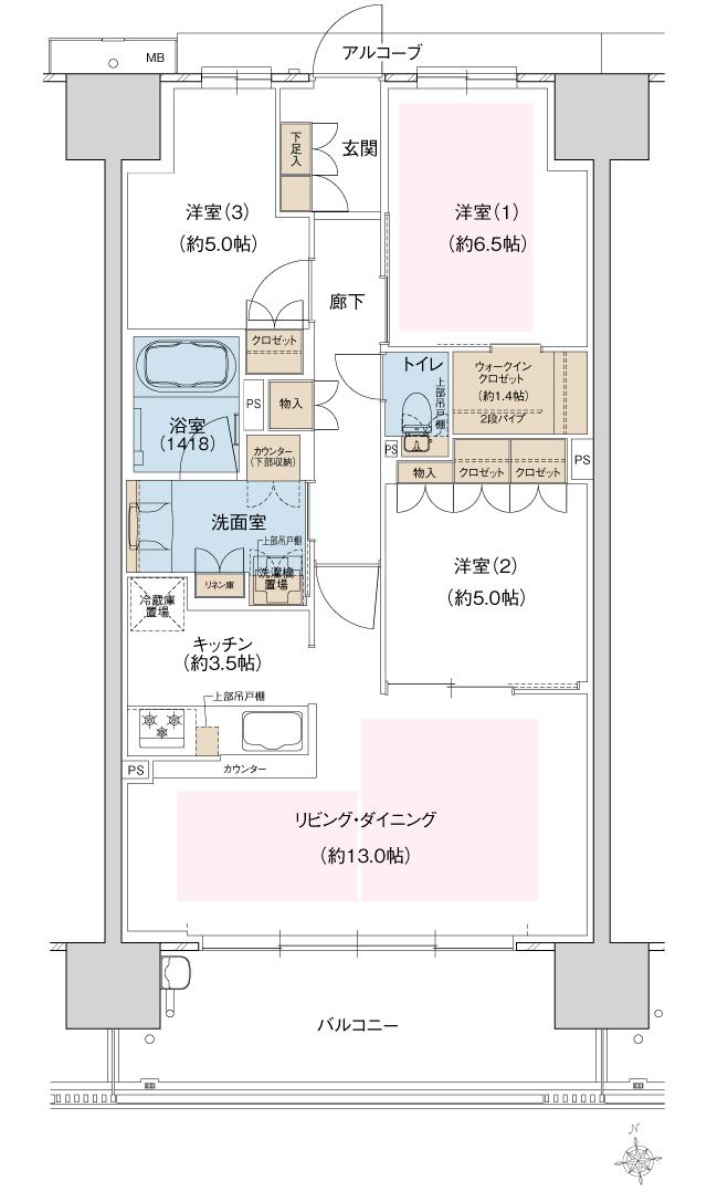 ウエリス島本の間取り図　SJ：3LDK+WIC