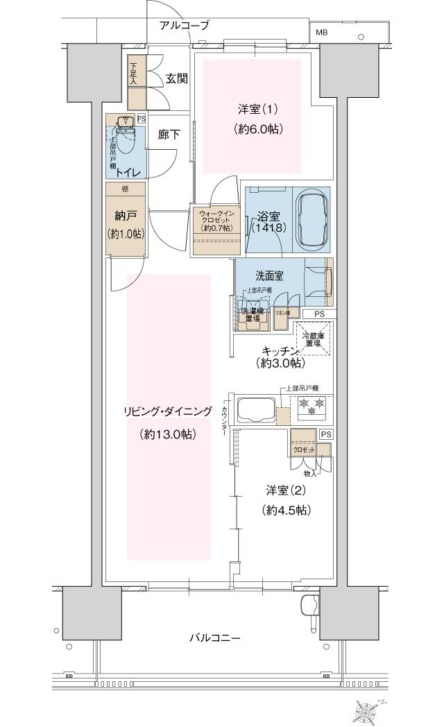 ウエリス島本の間取り図　MD：2LDK+WIC+N