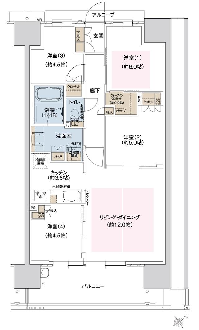 ウエリス島本の間取り図　MG：4LDK+WIC