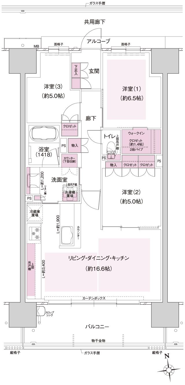 ウエリス島本の間取り図　SH：3LDK+WIC