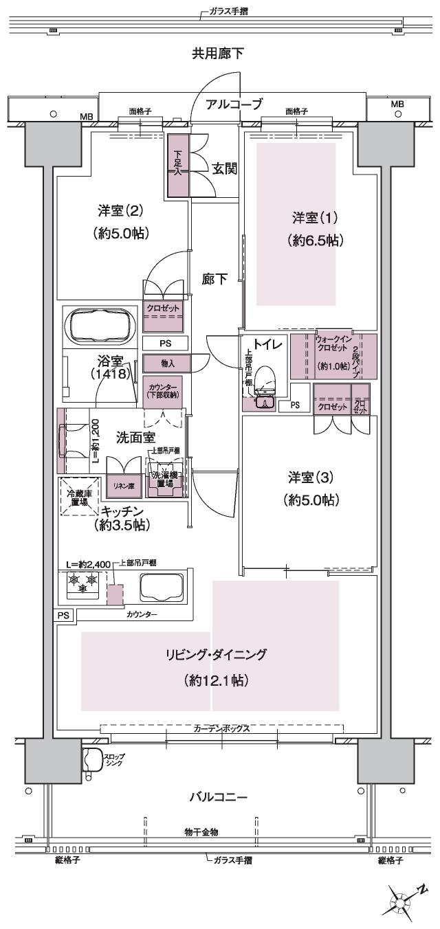 ウエリス島本の間取り図　ED：3LDK+WIC
