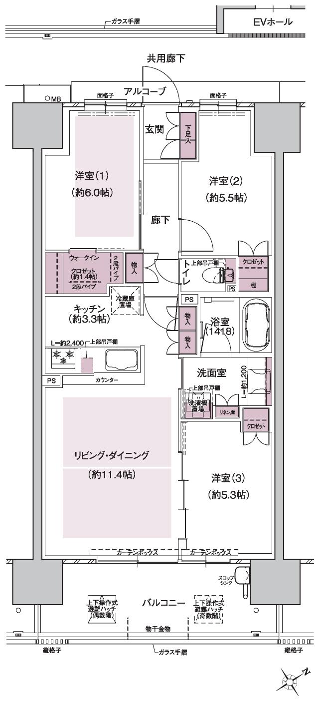ウエリス島本の間取り図　MC：3LDK+WIC