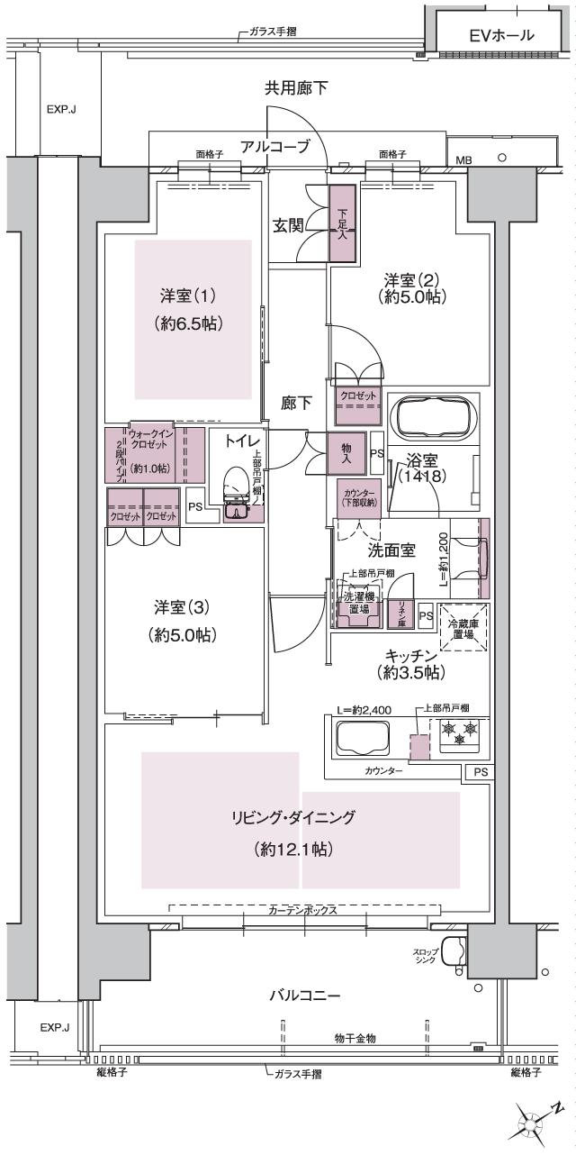ウエリス島本の間取り図　EA：3LDK+WIC