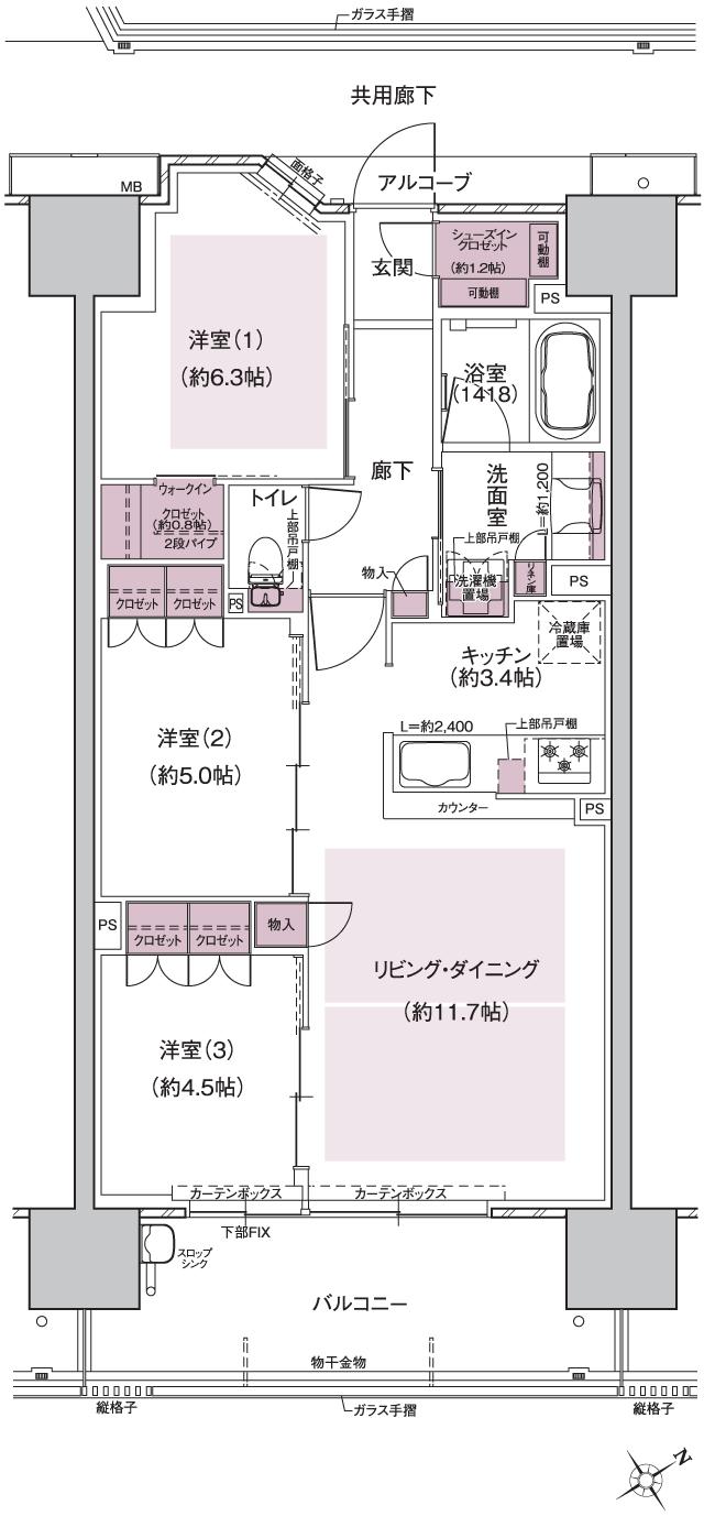 ウエリス島本の間取り図　MB：3LDK+WIC+SIC