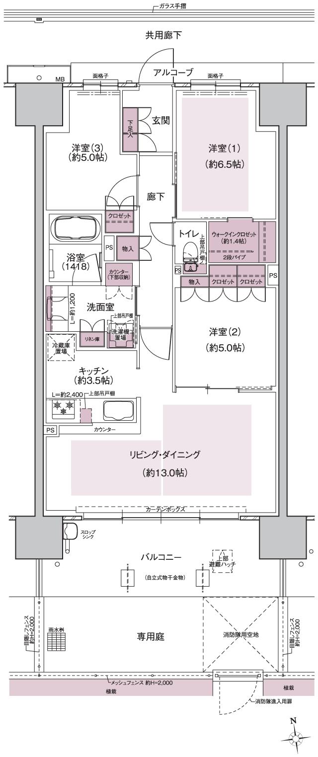ウエリス島本の間取り図　SJg：3LDK+WIC