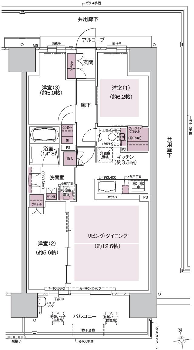 ウエリス島本の間取り図　SL：3LDK+WIC