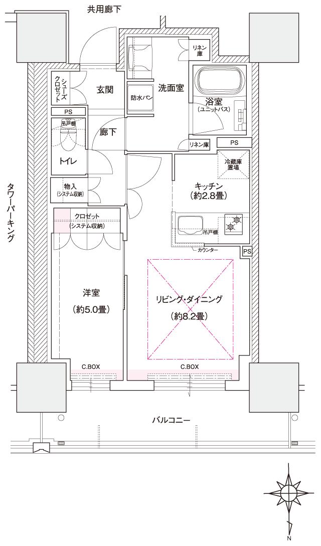 ローレルタワー堺筋本町の間取り図　CA：1LDK