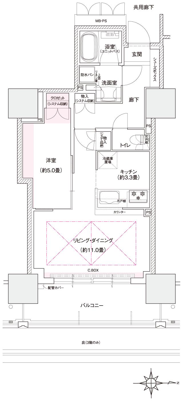 ローレルタワー堺筋本町の間取り図　CK：1LDK