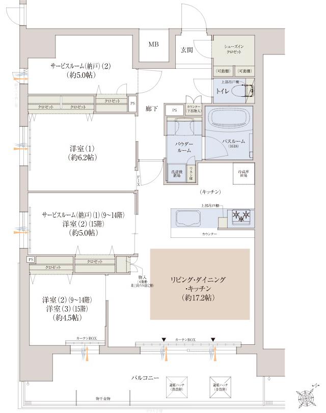 プレサンス ロジェ 大津京 レイクヴィラの間取り図　E：2LDK+2S(納戸)+SIC