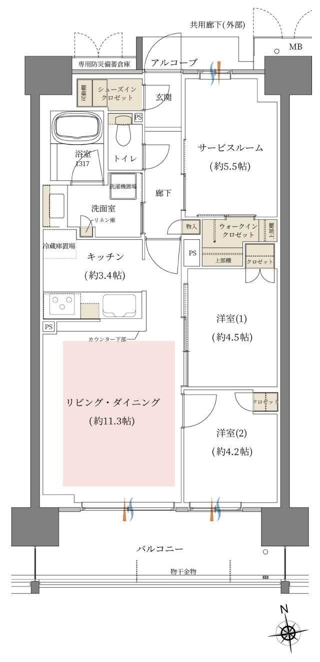 シーンズ関目高殿スクエアガーデンの間取り図　C：2LDK+S
