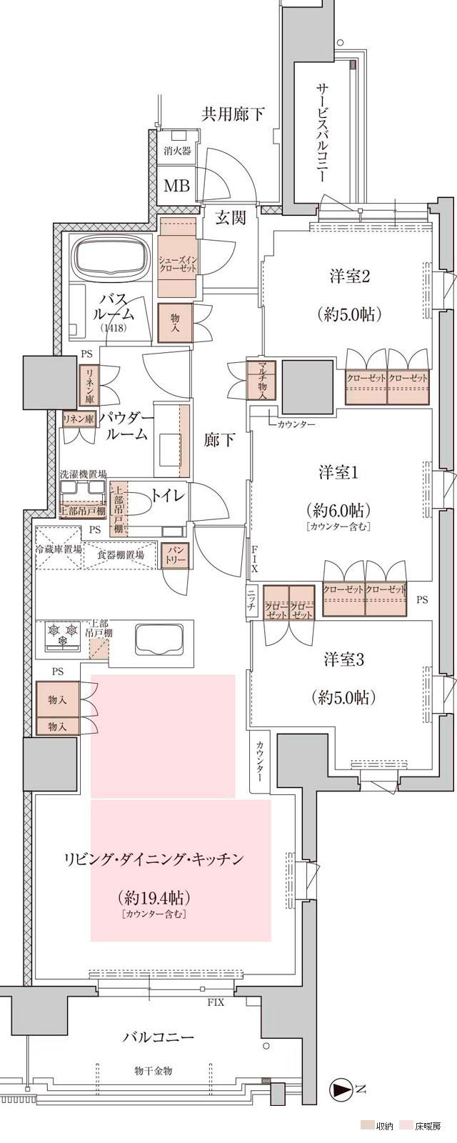プレミスト京都 三条堀川の間取り図　I：3LDK+SIC