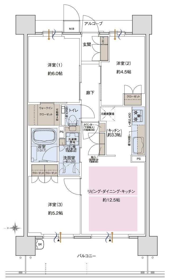 ブランニード立花グレイススクエアの間取り図　D：3LDK