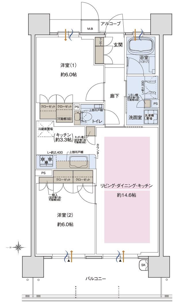 ブランニード立花グレイススクエアの間取り図　B：2LDK