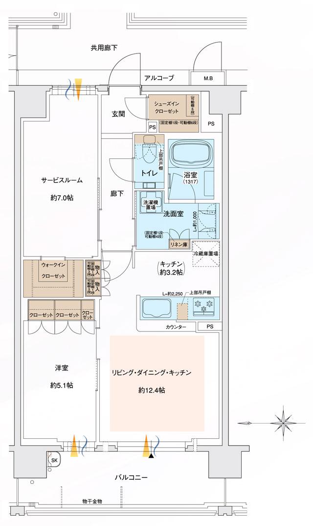 ブランニード尼崎立花レジデンスの間取り図　B：1LDK+S