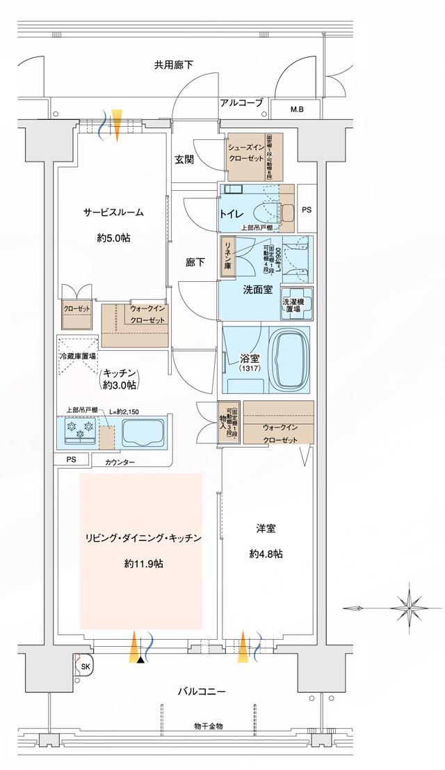ブランニード尼崎立花レジデンスの間取り図　C：1LDK+S