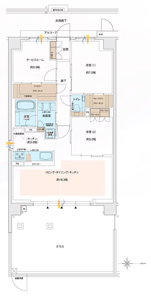 ブランニード尼崎立花レジデンスの間取り図　Jg：2LDK+S