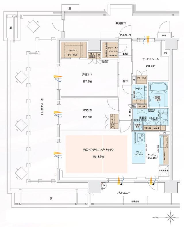 ブランニード尼崎立花レジデンスの間取り図　P：2LDK+S
