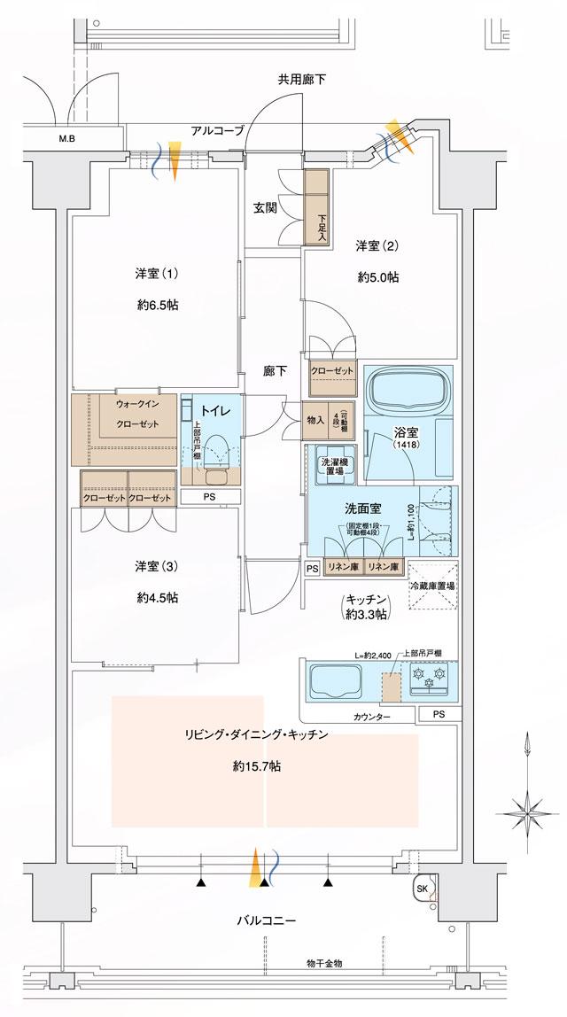 ブランニード尼崎立花レジデンスの間取り図　F：3LDK
