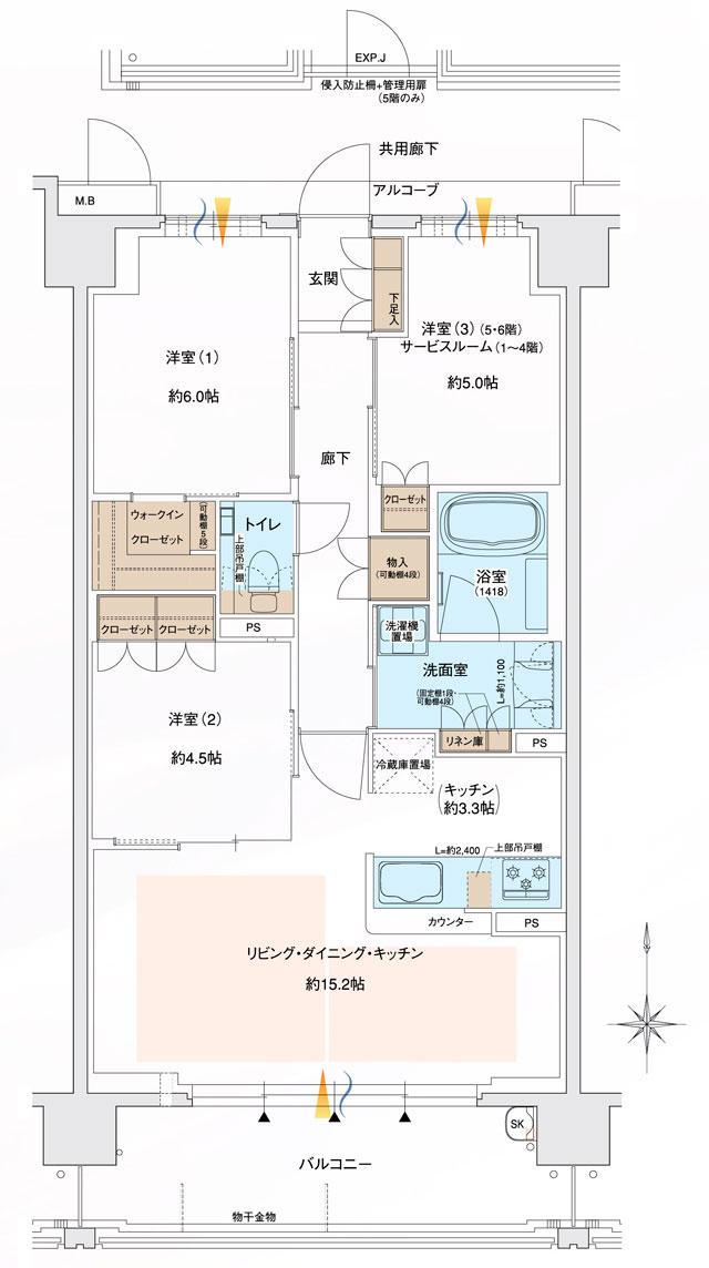 ブランニード尼崎立花レジデンスの間取り図　G：3LDK／2LDK+S