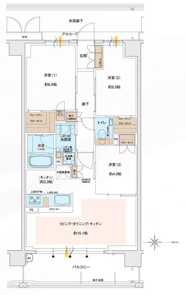 ブランニード尼崎立花レジデンスの間取り図　K：3LDK