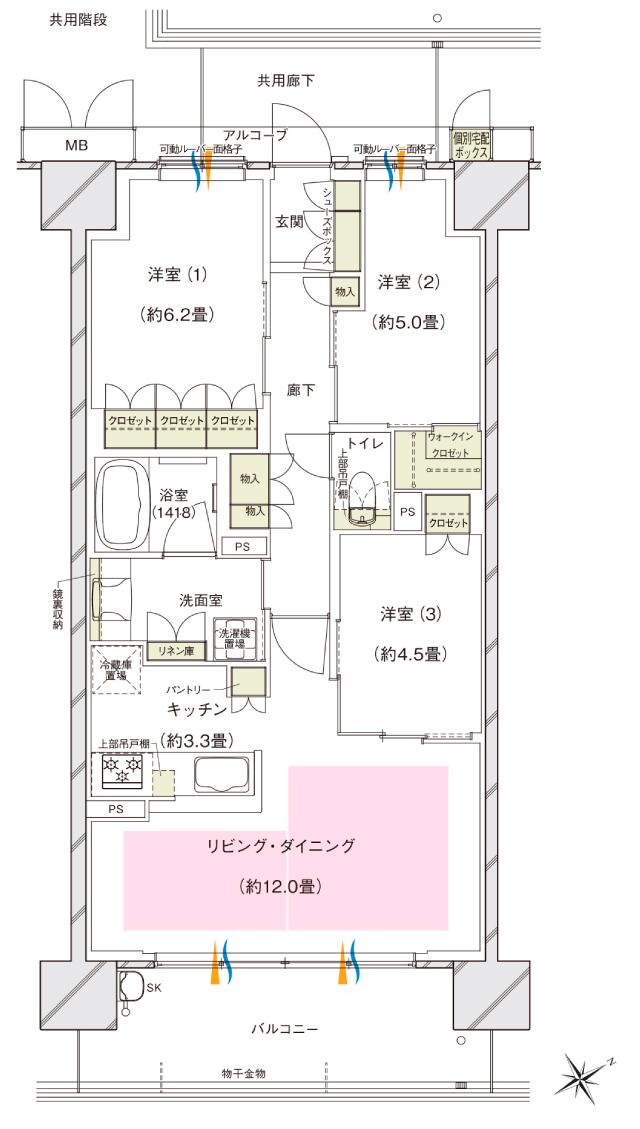 ブランズシティ東岸和田の間取り図　N：3LDK+WIC