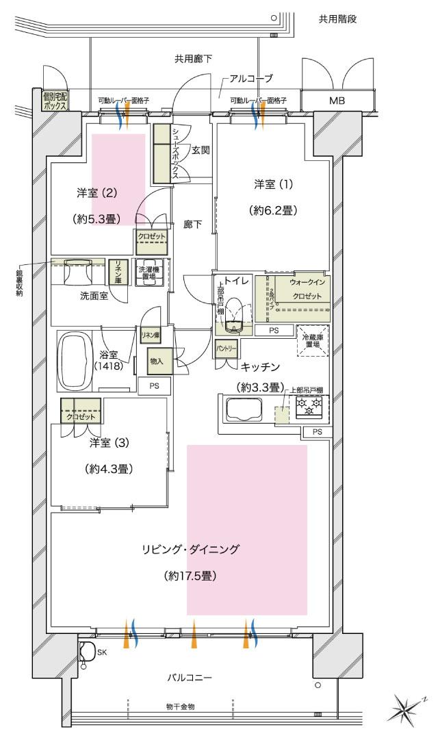 ブランズシティ東岸和田の間取り図　Mセレクト1：3LDK+WIC