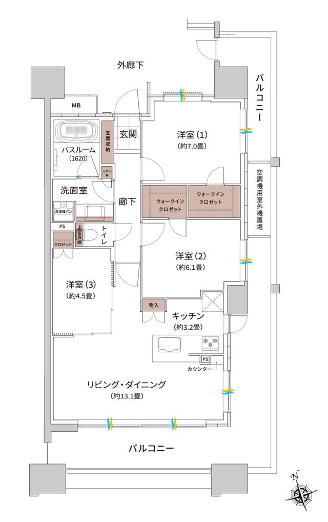 ザ・ライオンズ枚方光善寺タワーの間取り図　I2：3LDK+2WIC